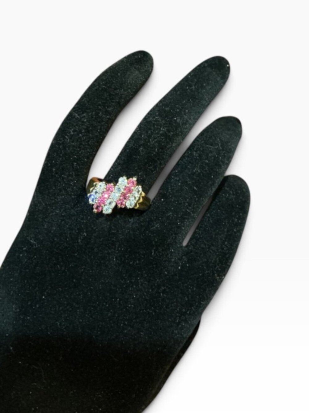 Vintage 14K TGF Pink Clear Rhinestone Cluster Ring Gold Tone Size 5